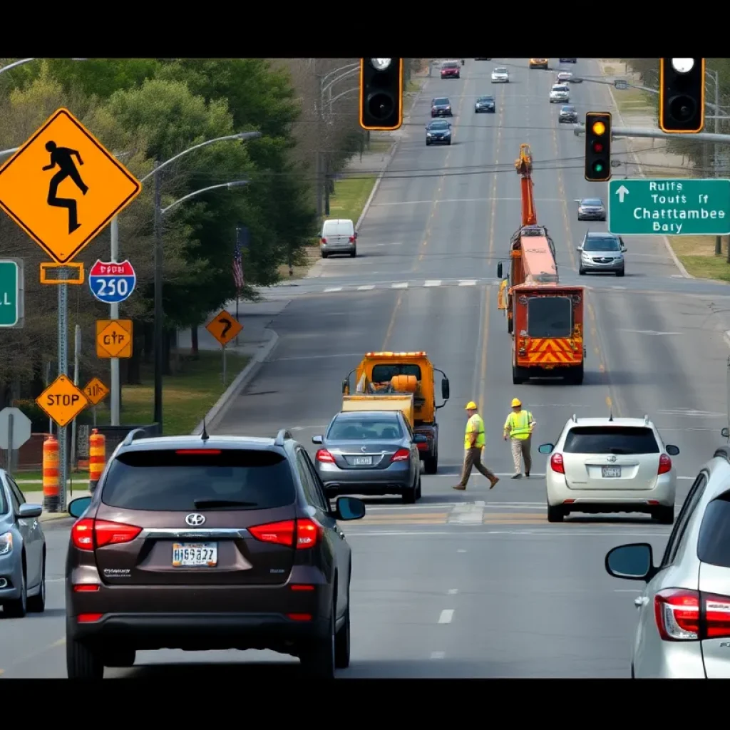 Traffic flowing on the restored Shallowford Road in Chattanooga.