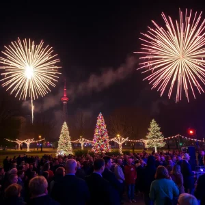 Fireworks over Coolidge Park in Chattanooga during New Year's Eve