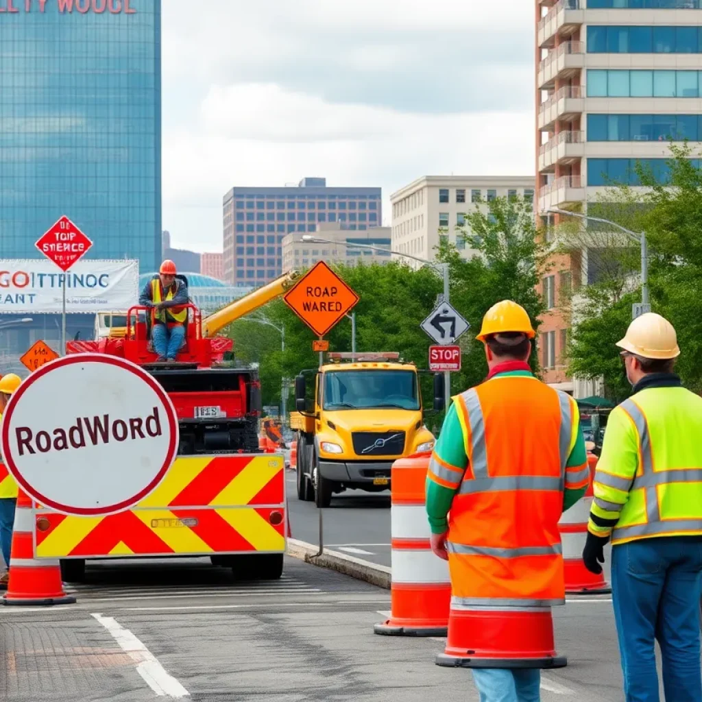 Construction workers working on road improvements in Chattanooga