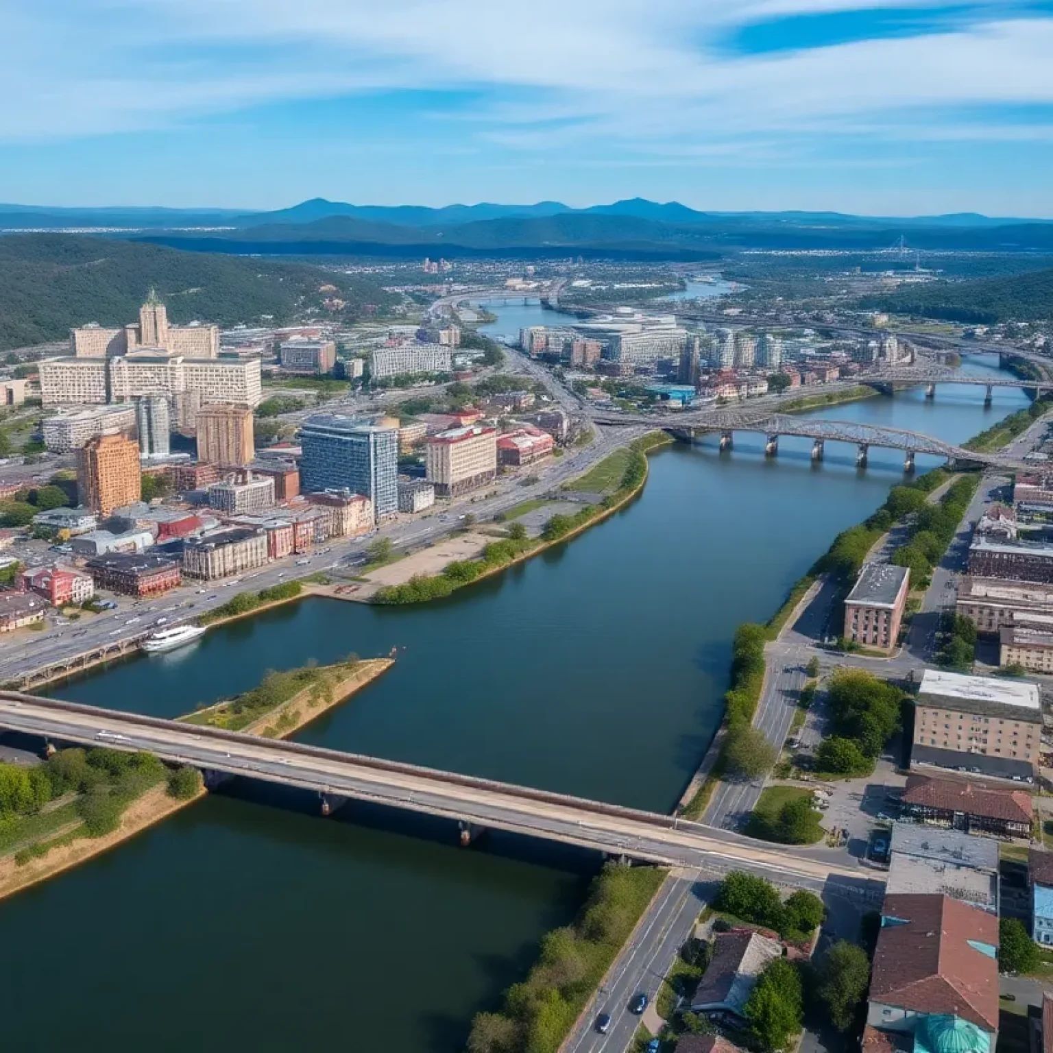 Aerial view of Chattanooga cityscape with the Tennessee River