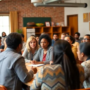 A group of community members discussing charter school initiatives