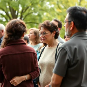 Community members gathering for a memorial service