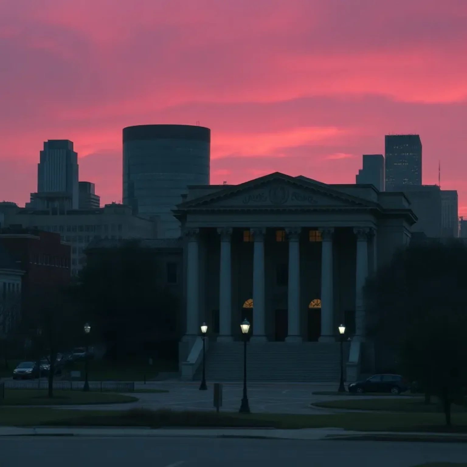 Somber view of a courthouse in Hamilton County amidst law enforcement issues.