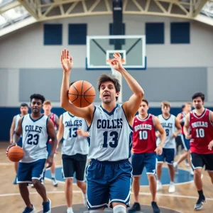 UTC men's basketball team practicing on the court