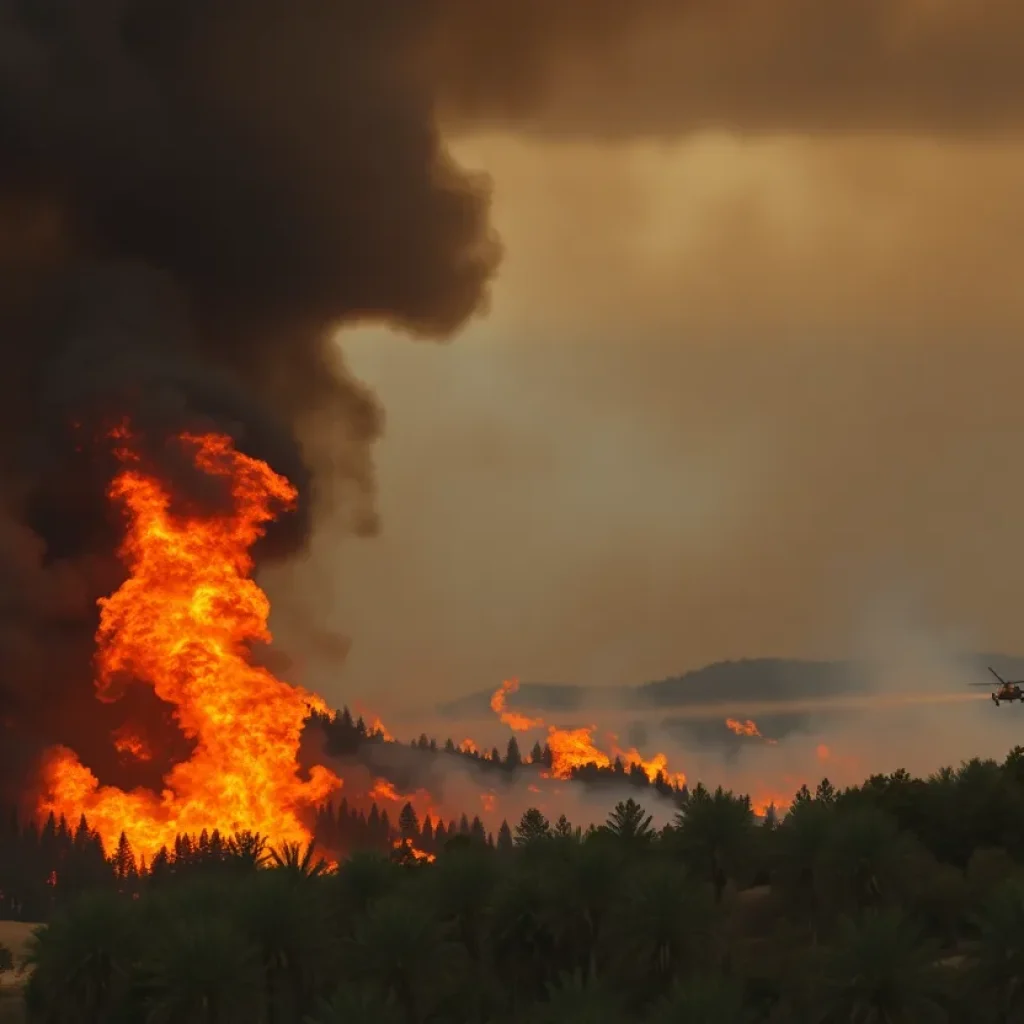 Firefighters combating a wildfire in Southern California