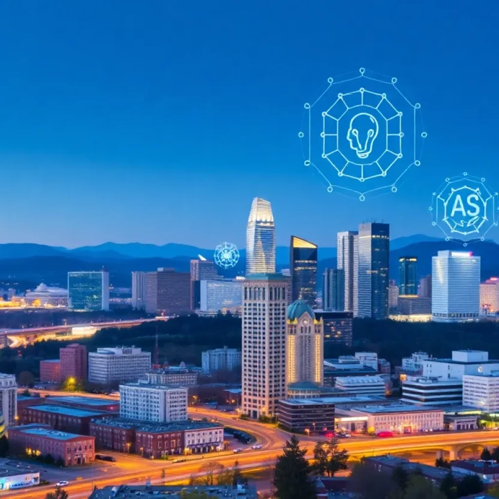 Chattanooga skyline with technology elements symbolizing AI growth