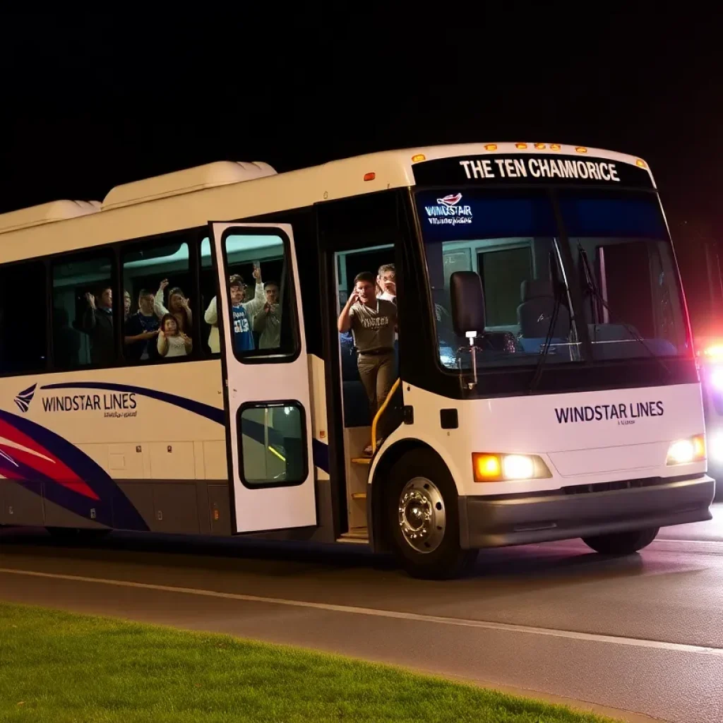 Emergency responders at the site of the Chattanooga bus crash involving school band members