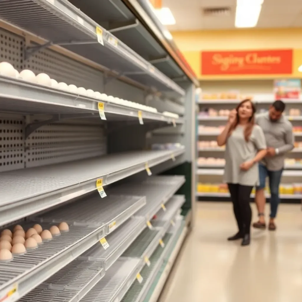 Empty egg shelves in a grocery store in Chattanooga