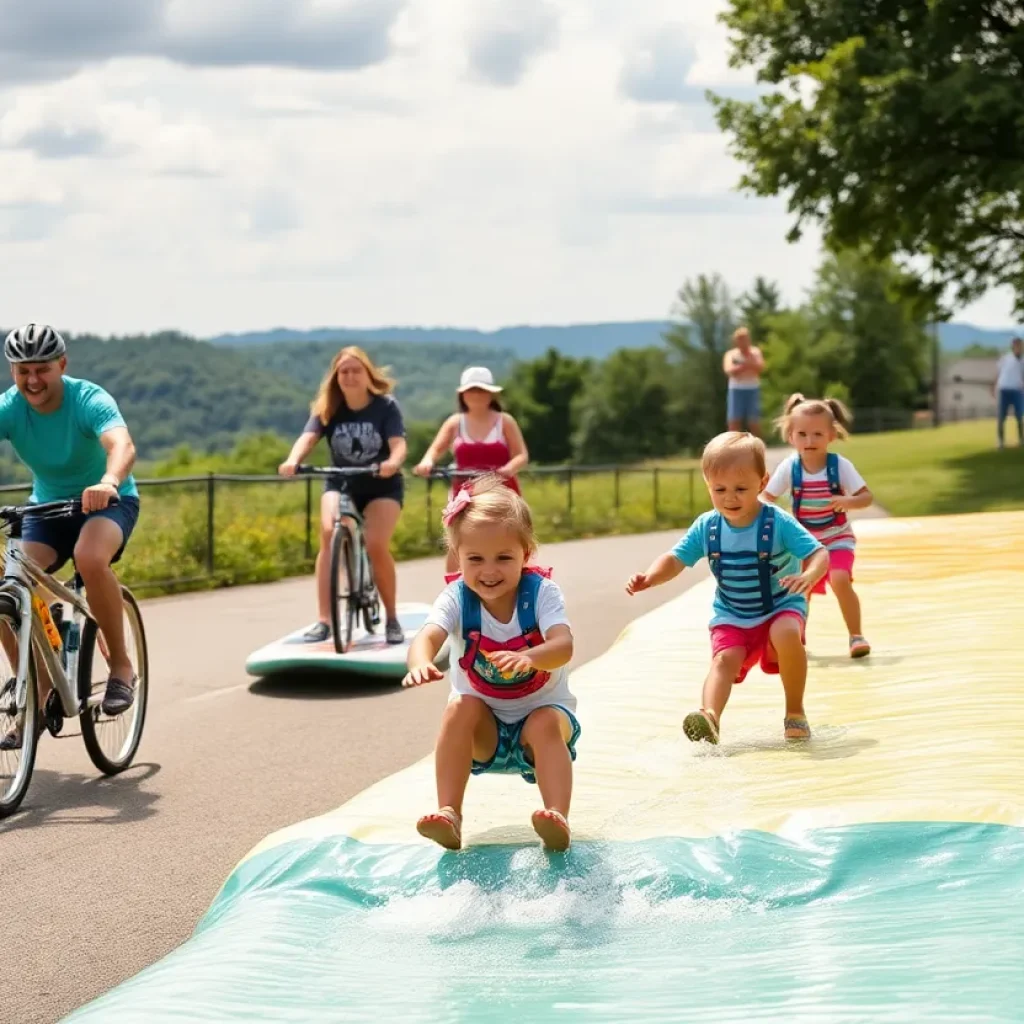 Families enjoying outdoor events in Chattanooga including biking and paddling.