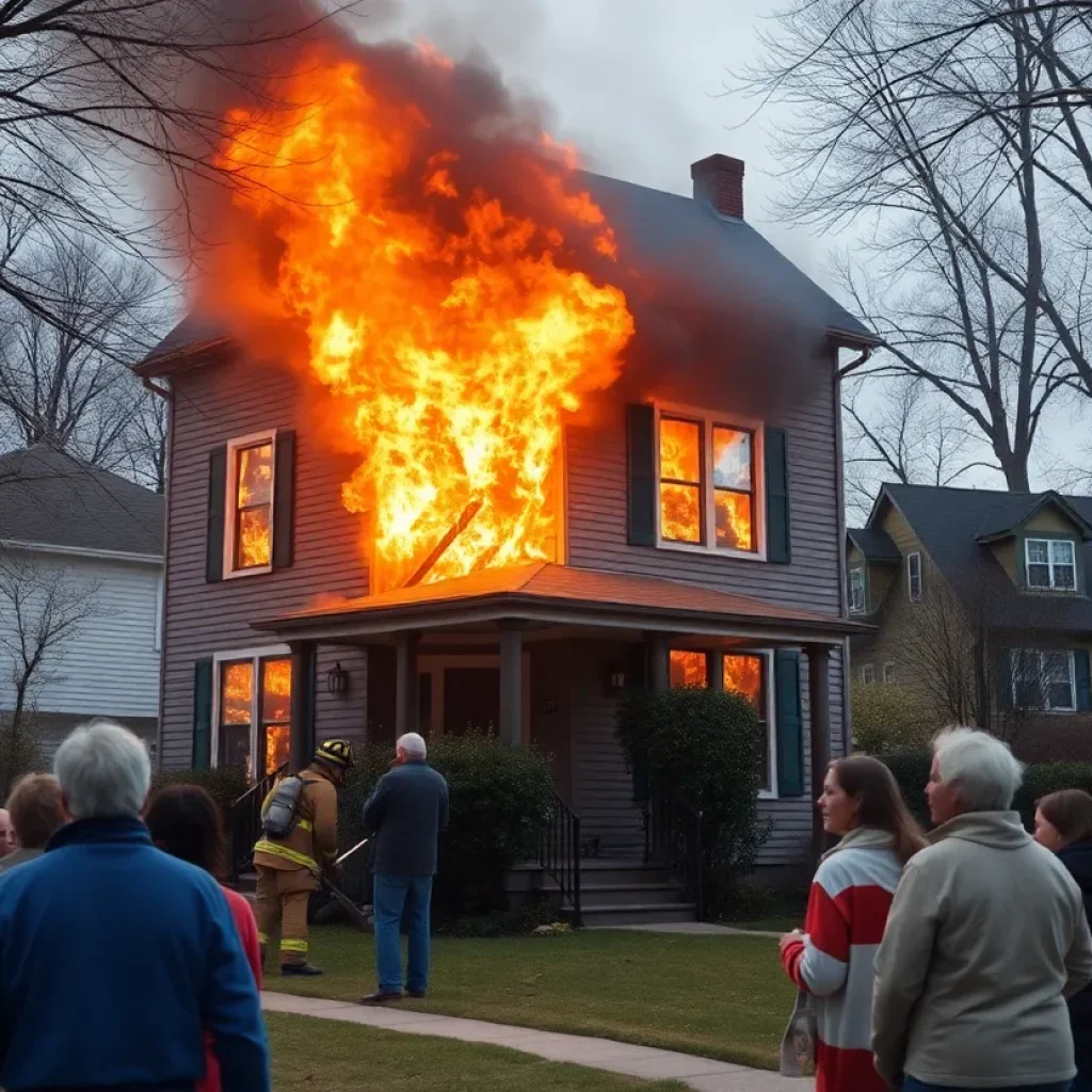 Firefighters combating a house fire in North Chattanooga