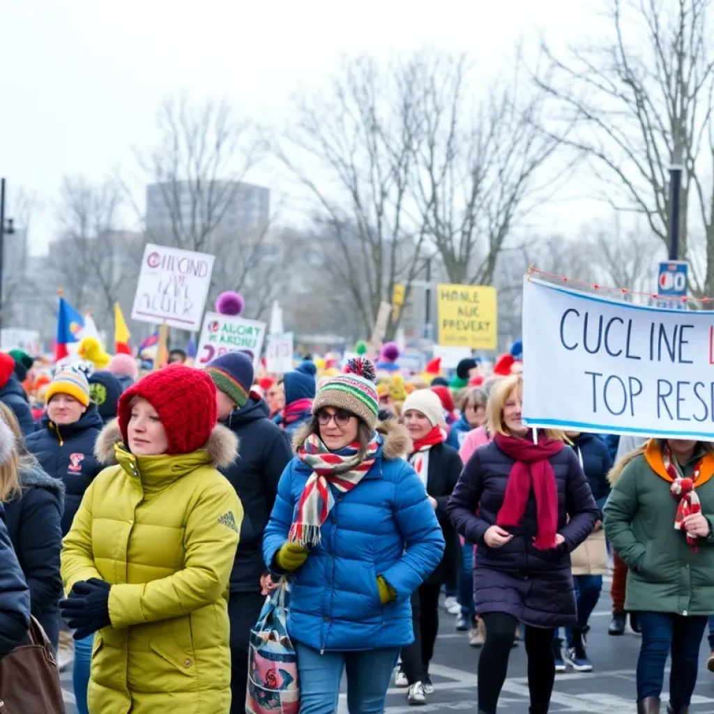 Participants in the Chattanooga MLK Day Parade celebrating in winter clothing.