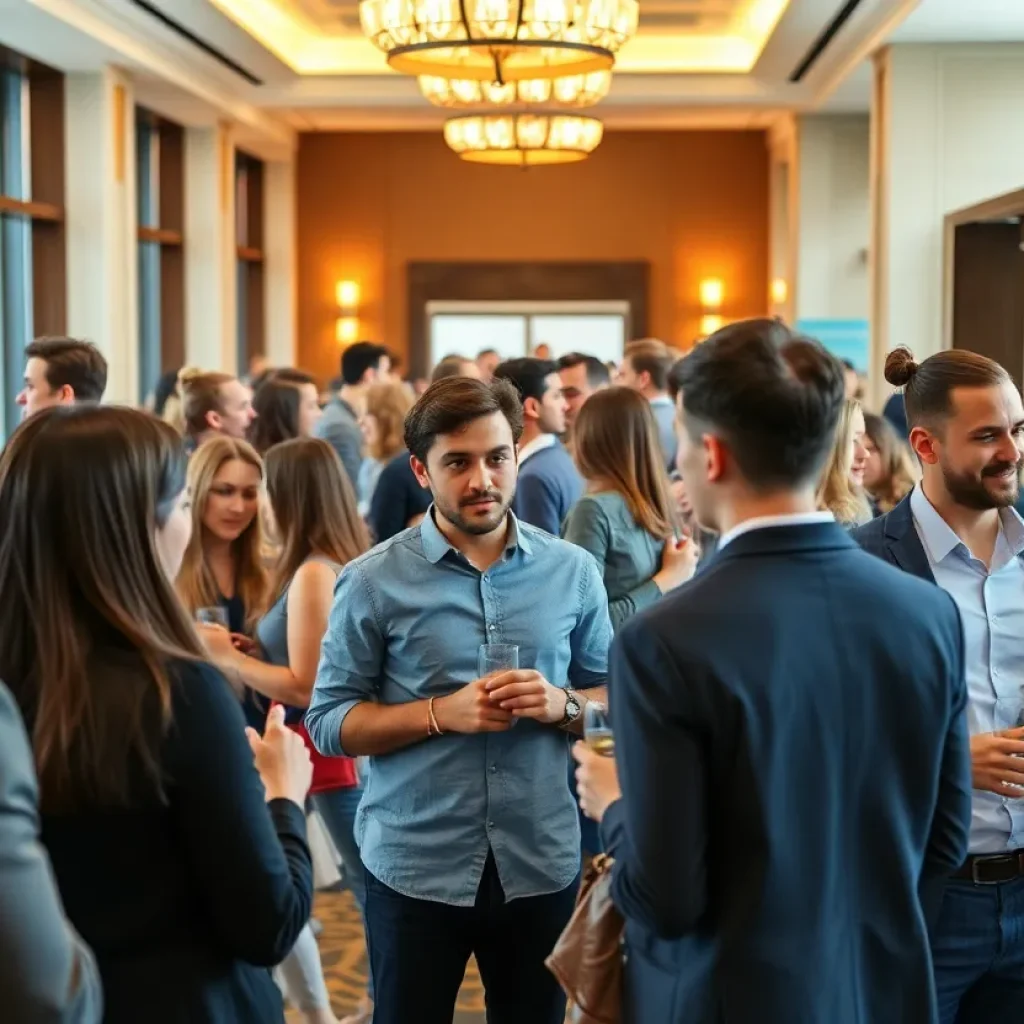 Young professionals networking at an event in Chattanooga.