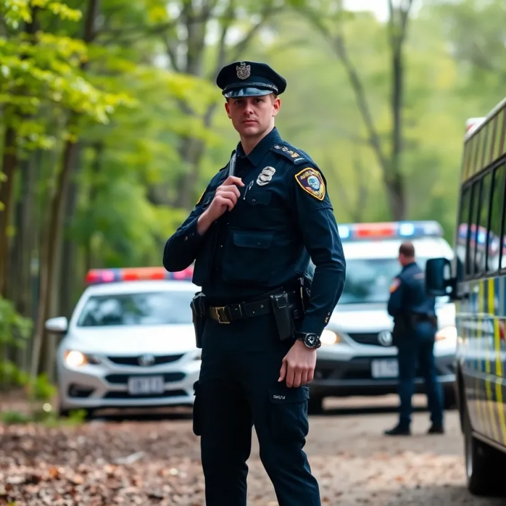 Police and emergency vehicles in a wooded area in Chattanooga