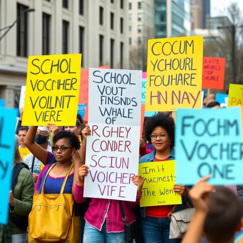 Protesters at a rally in Chattanooga opposing the school voucher proposal.