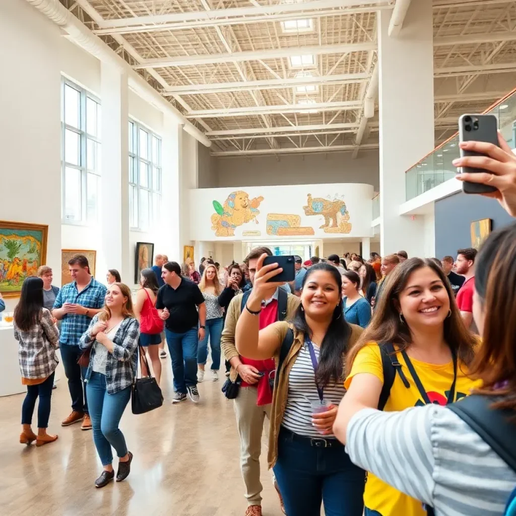 Visitors taking selfies in museums in Chattanooga during National Museum Selfie Day.