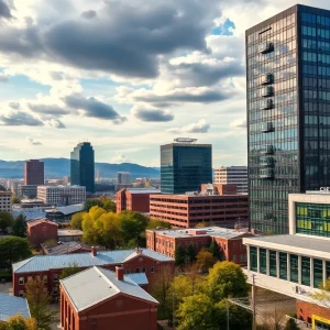 Chattanooga skyline with a college campus in the foreground