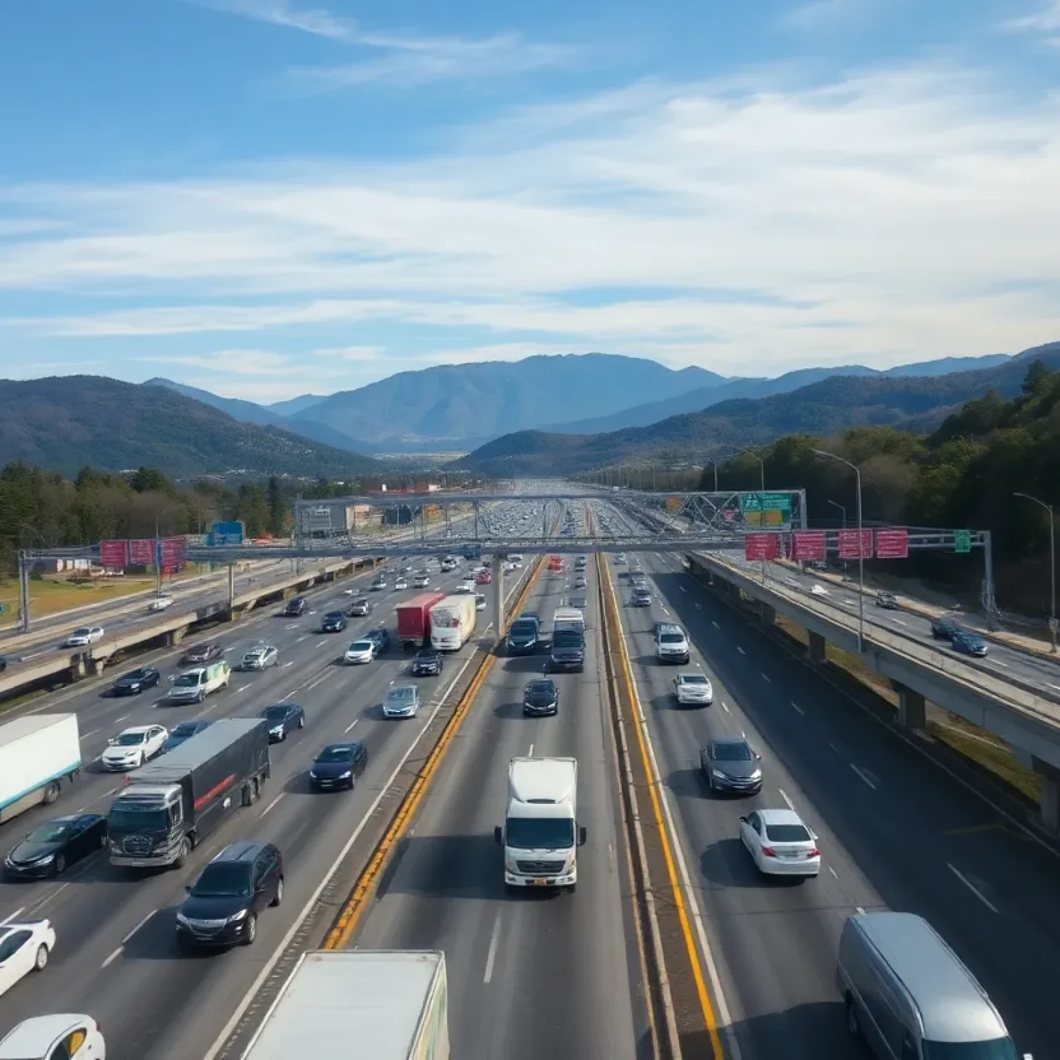 Aerial view showcasing heavy traffic congestion in Chattanooga, Tennessee.