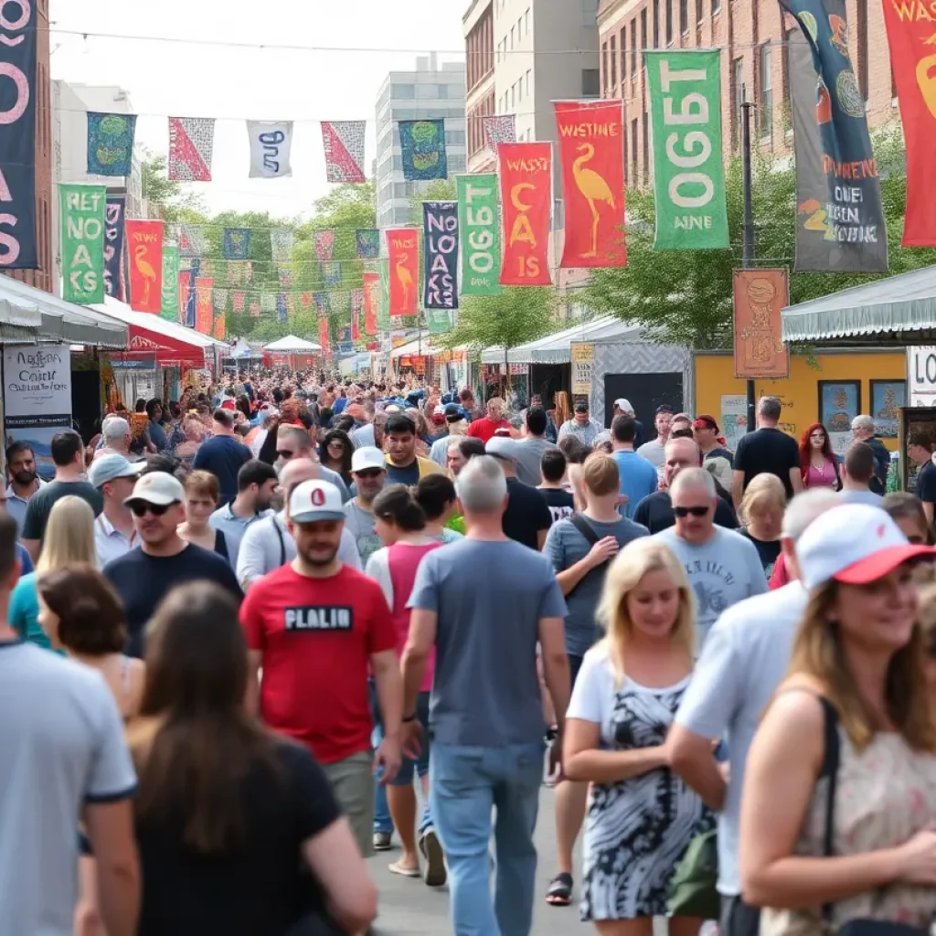 A lively scene of Chattanooga's weekend events with various activities and people enjoying the festivities.