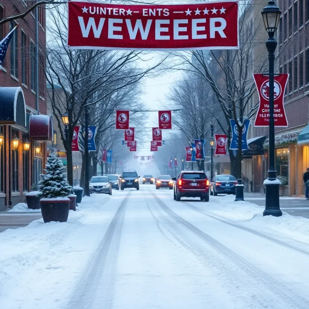 Snowy view of Chattanooga street during winter