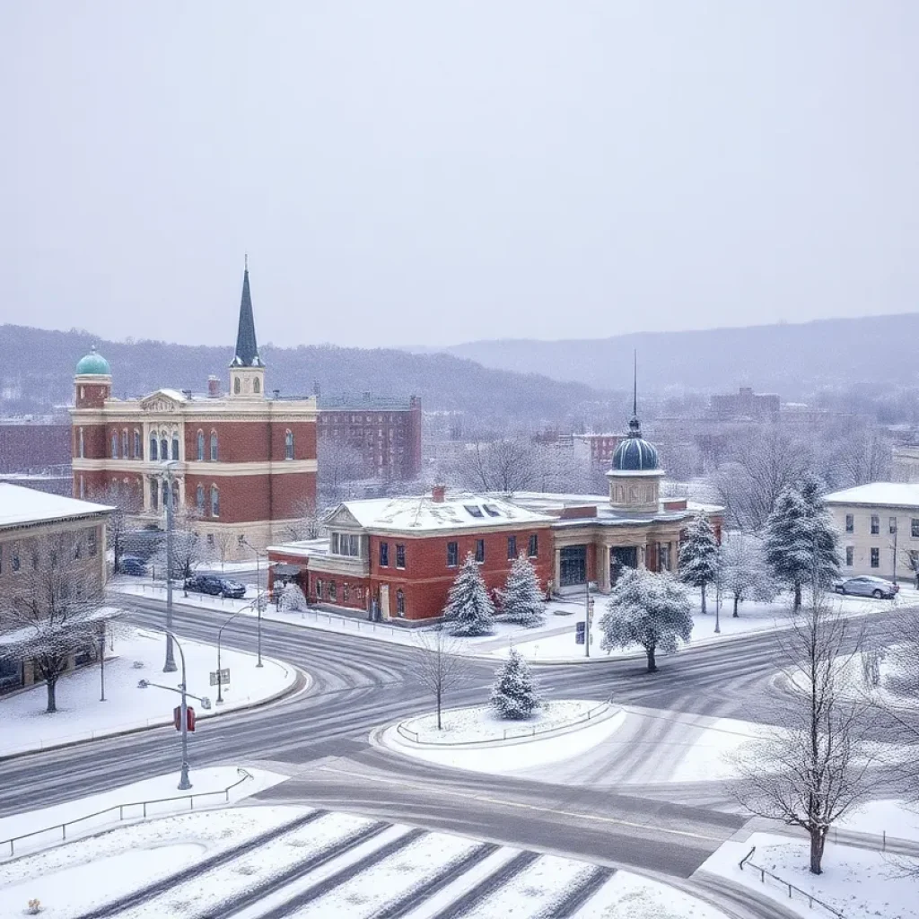 Snow-covered streets of Chattanooga during a winter storm