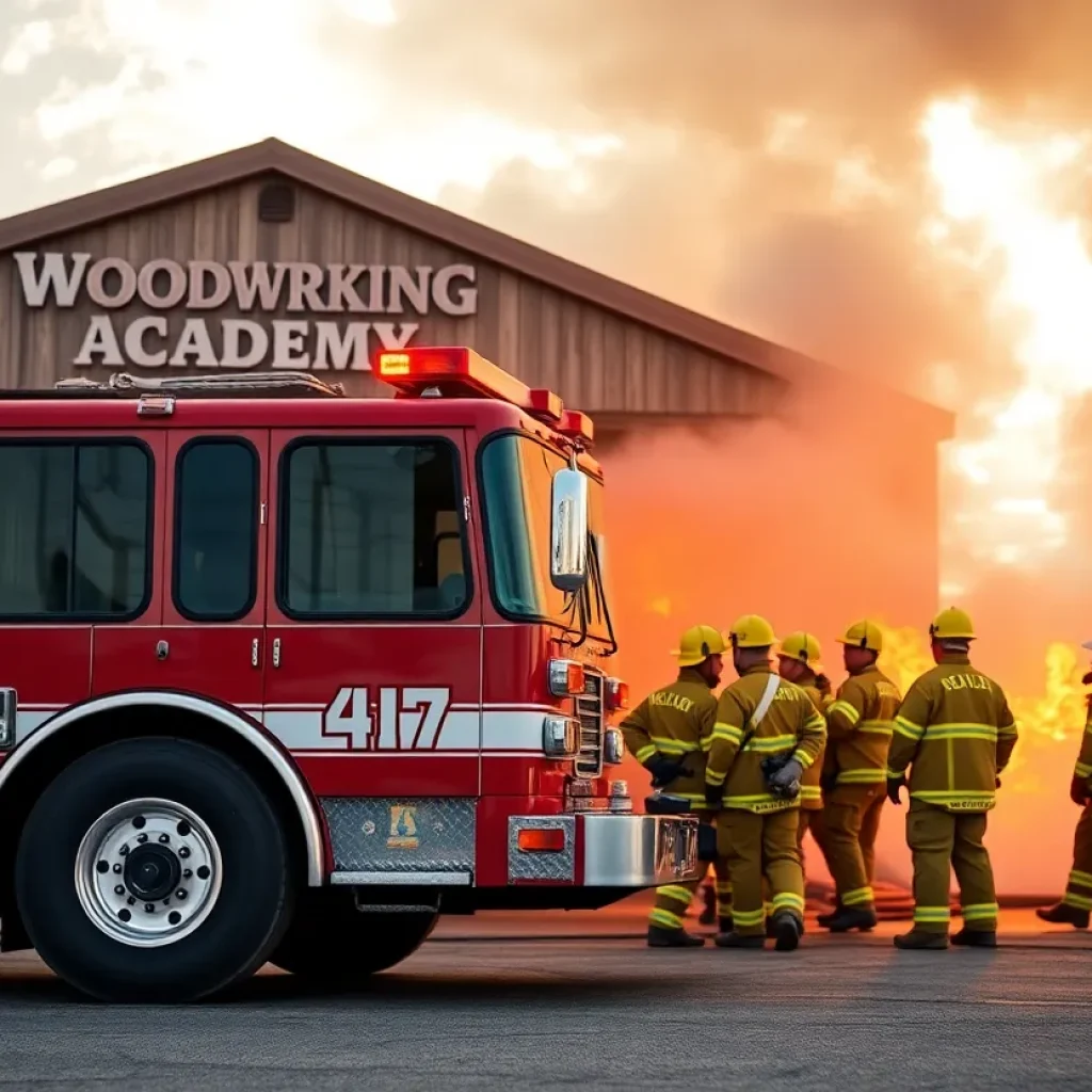 Firefighters responding to a fire at Chattanooga Woodworking Academy.