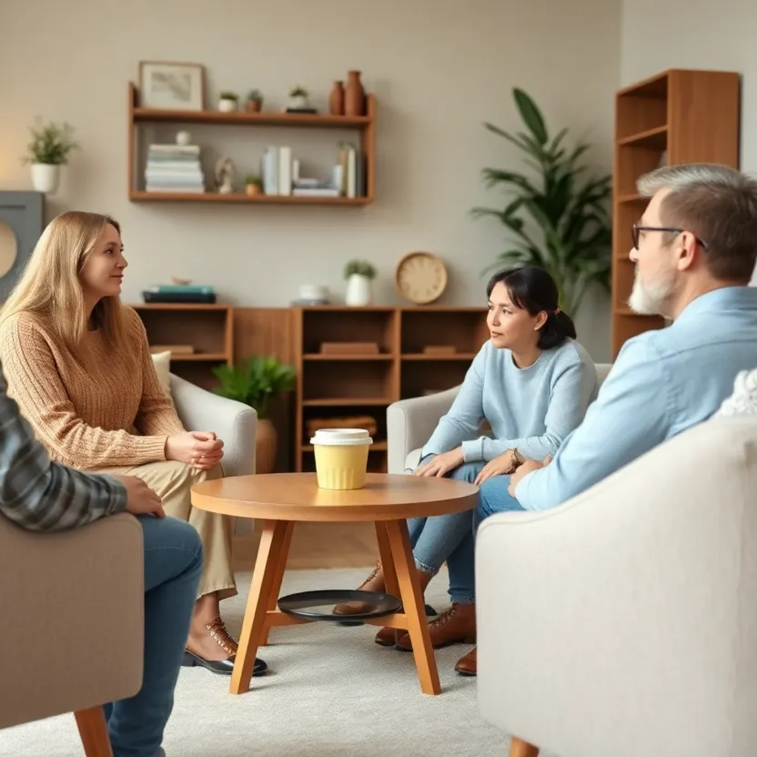 Families discussing mediation in a peaceful environment