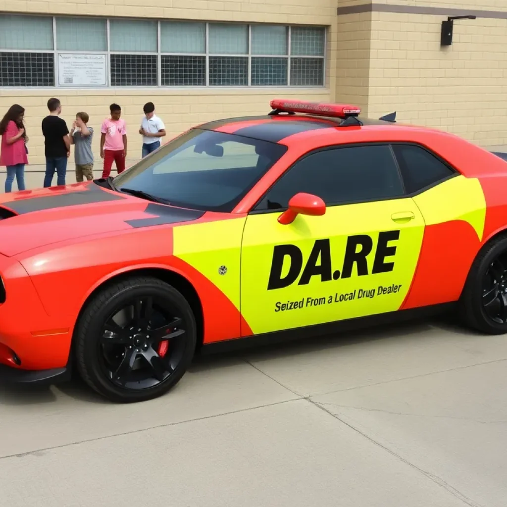 Hamilton County D.A.R.E. vehicle parked at a school