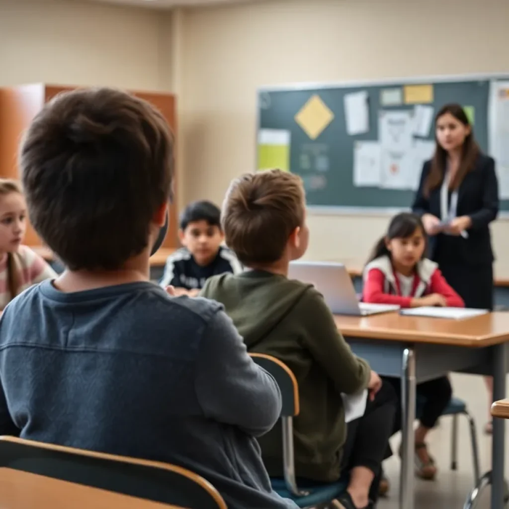 Students in a classroom discussing safety and consequences of threats