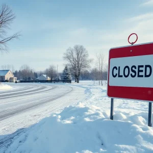 Closed school sign in Hamilton County during winter weather