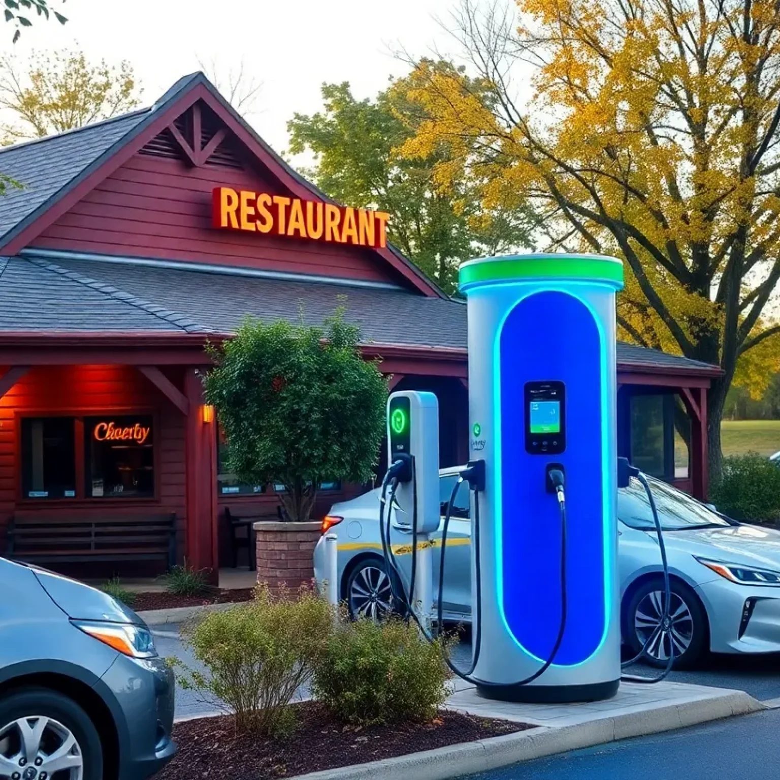 Electric vehicle charging station at Cracker Barrel in Lebanon, Tennessee.