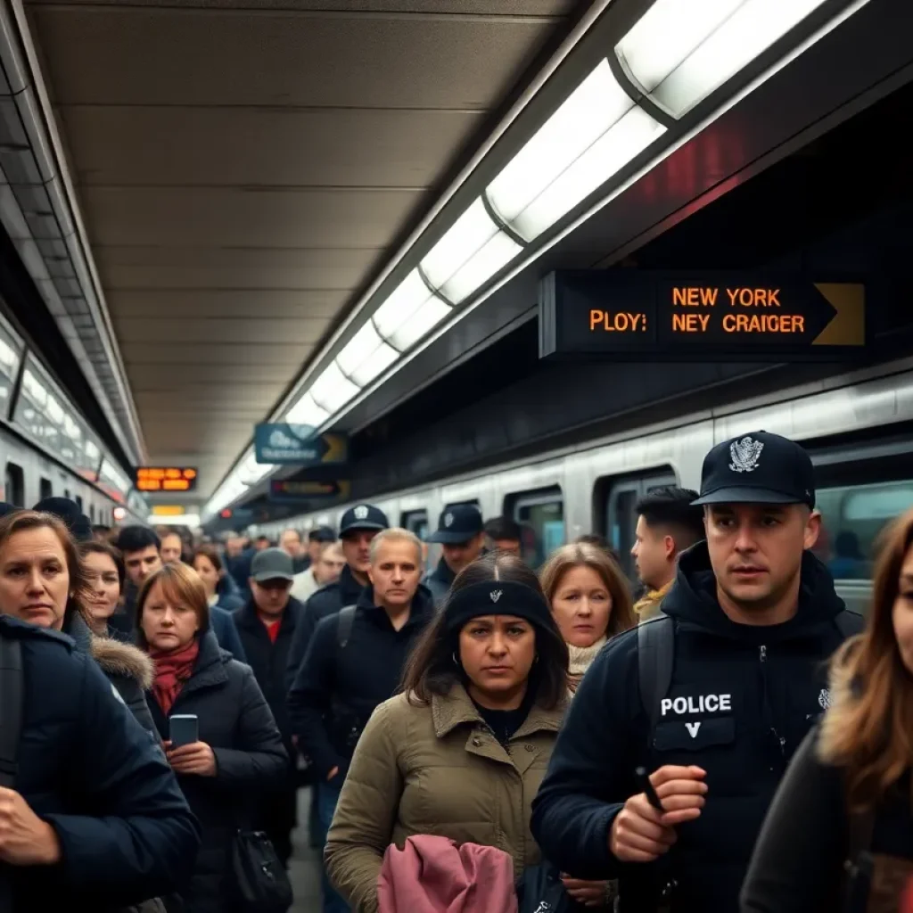 NYC subway platform with visible police presence