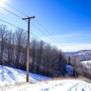 Winter landscape in Chattanooga, Tennessee with power lines
