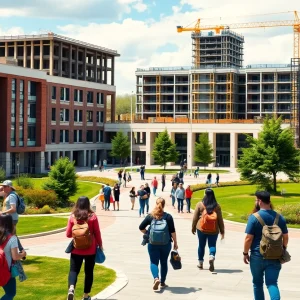 UTC campus with students and construction area