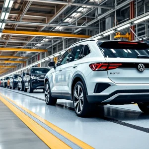 Volkswagen ID.4 electric SUV in a manufacturing facility