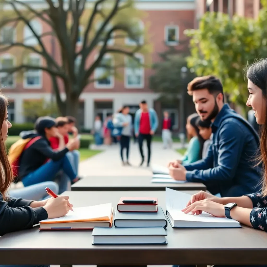 A tranquil view of Chattanooga State Community College with students focused on their work.