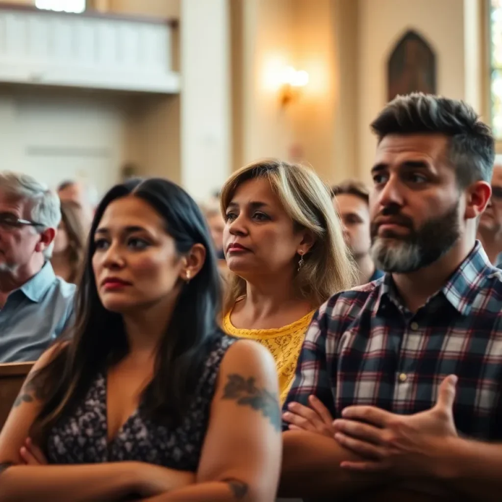 Congregation at a church service during controversial sermon