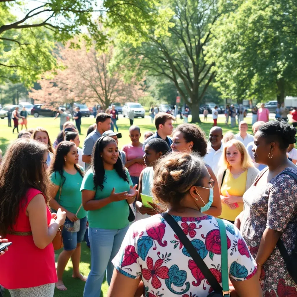 A diverse group of people gathered in Chattanooga park, showcasing unity.