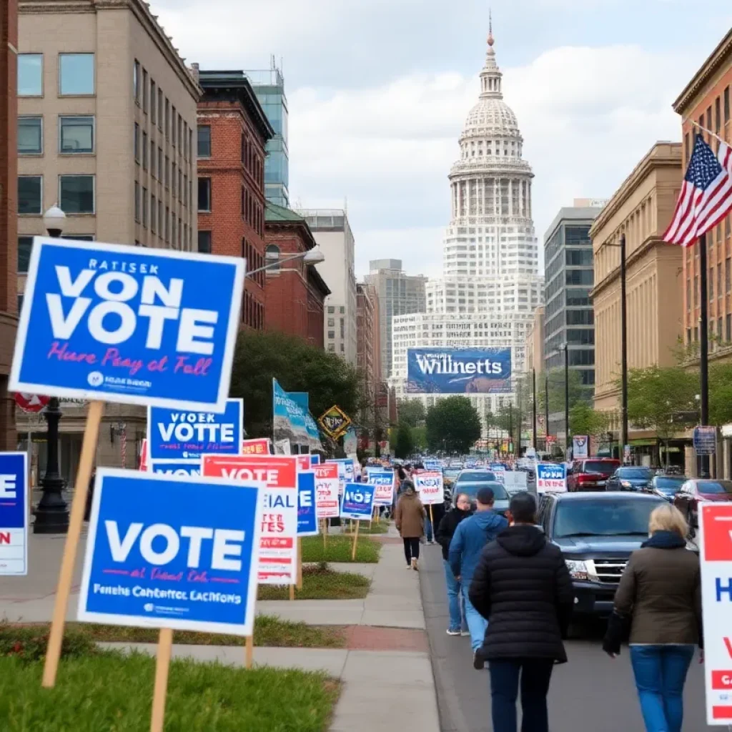 Chattanooga's vibrant election atmosphere with campaign signs and voters.