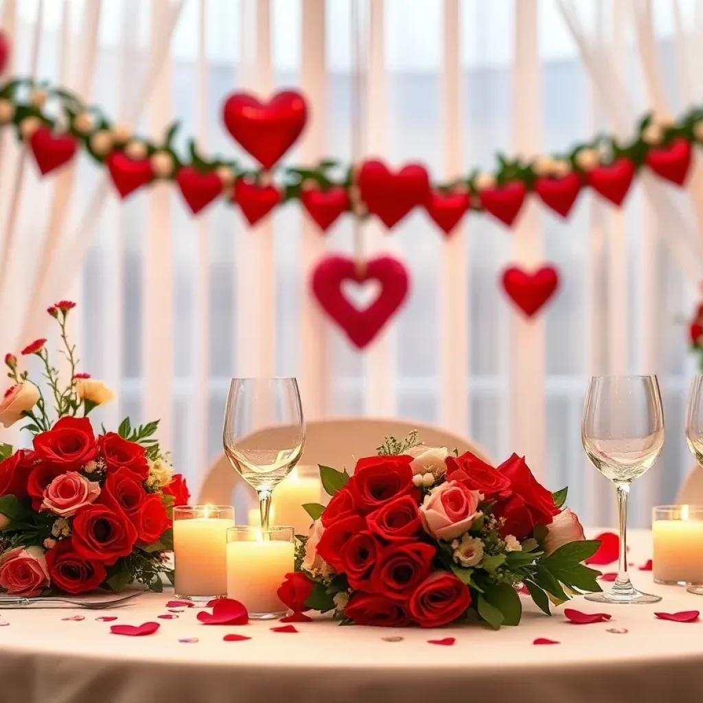 Romantic dinner table decorated for Valentine's Day in Chattanooga