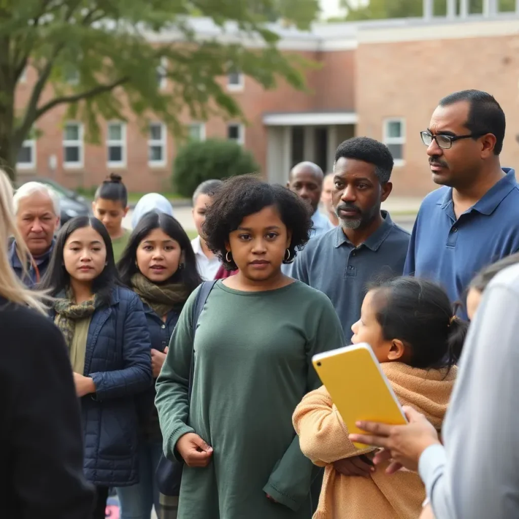 Community meeting at school discussing child safety