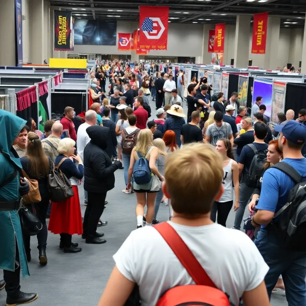 A lively convention atmosphere at Con Nooga 2025 with fans in costumes