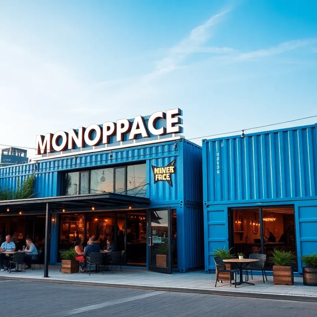 Rendering of the Monospace Chattanooga venue with an outdoor dining area.