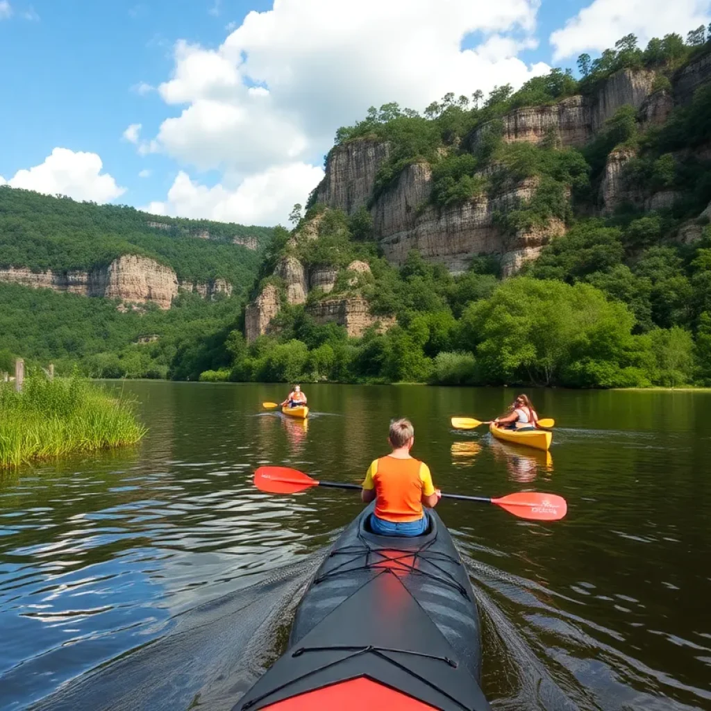 Paddlers on the Tennessee River during Paddle Georgia event