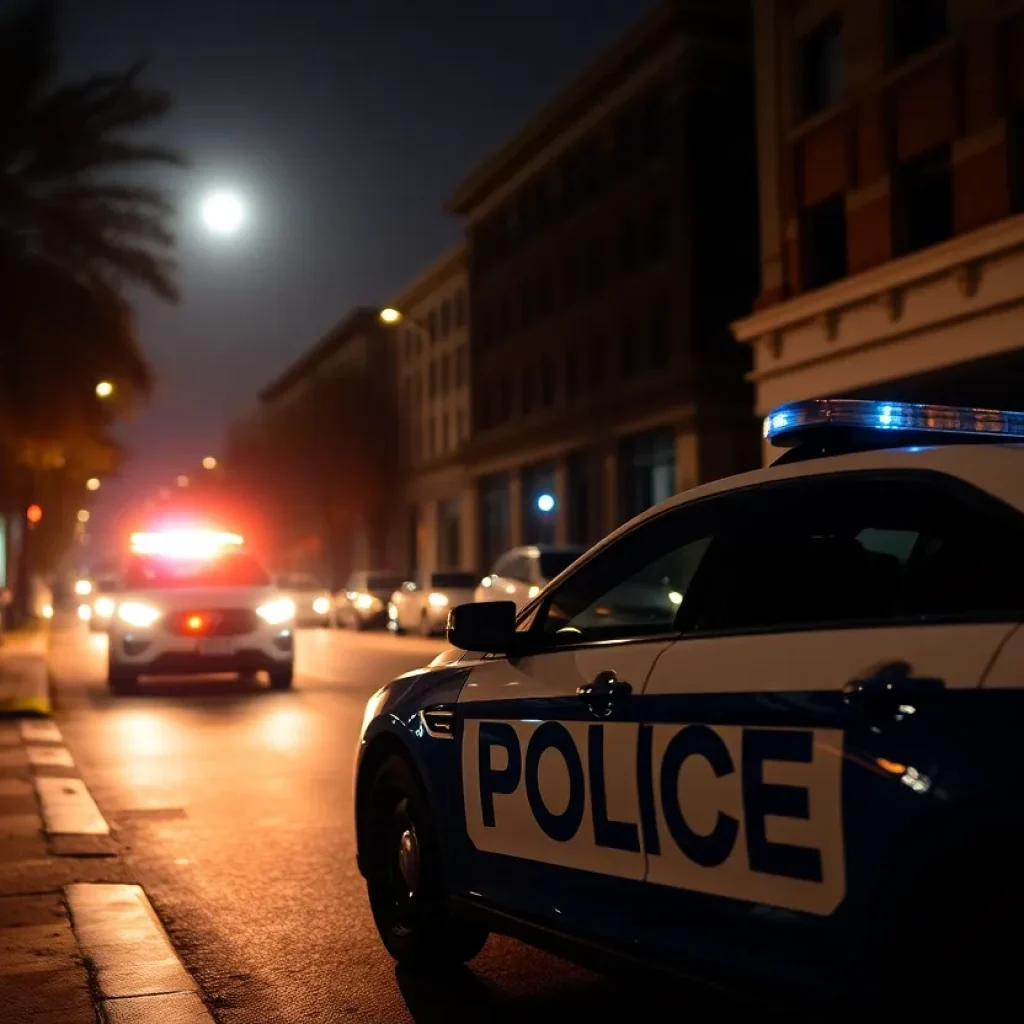 Police car at night in a Chattanooga street