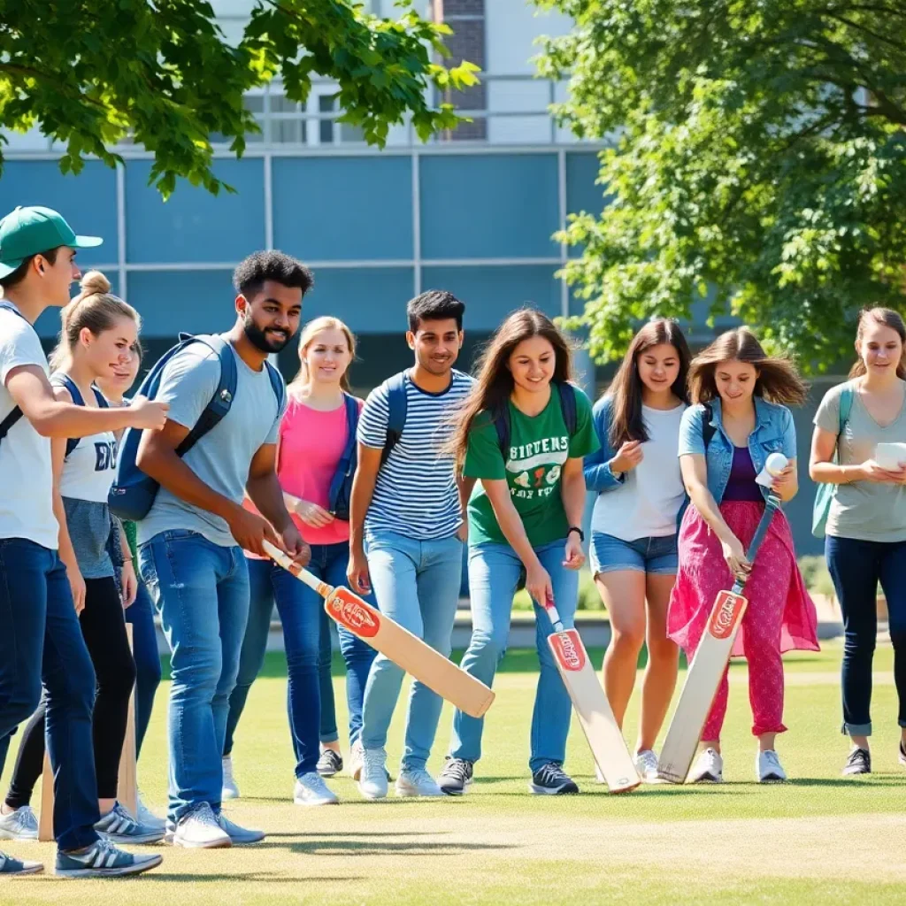 Students playing cricket at UTC campus