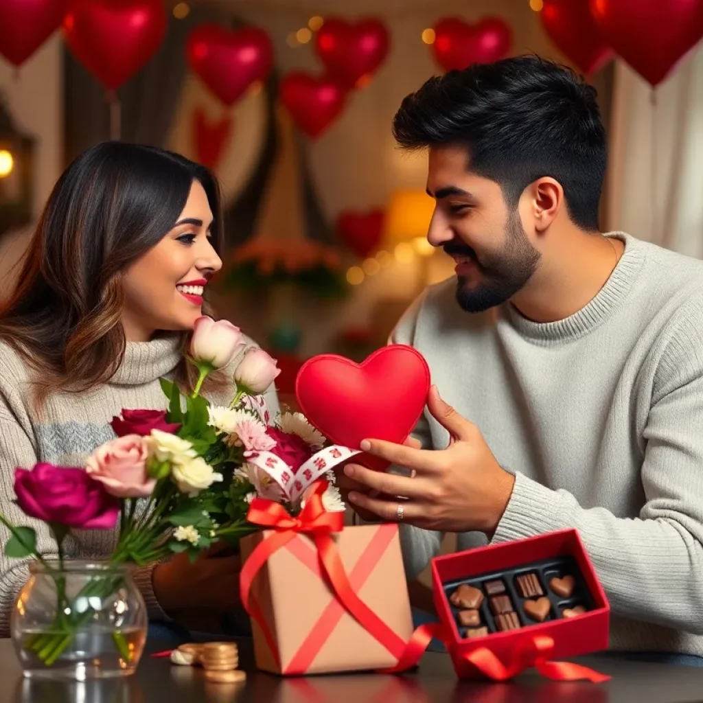 Couple planning Valentine's Day with gifts while considering rising costs