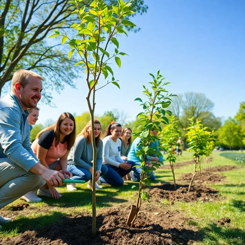 Volunteers planting trees during Chattanooga's Arbor Day celebration.