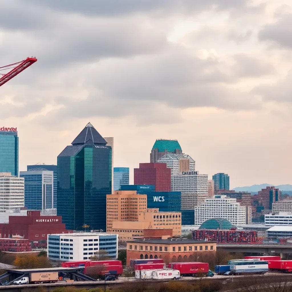 Chattanooga city skyline with economic symbols