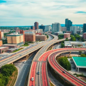 Cityscape of Chattanooga highlighting roads and infrastructure