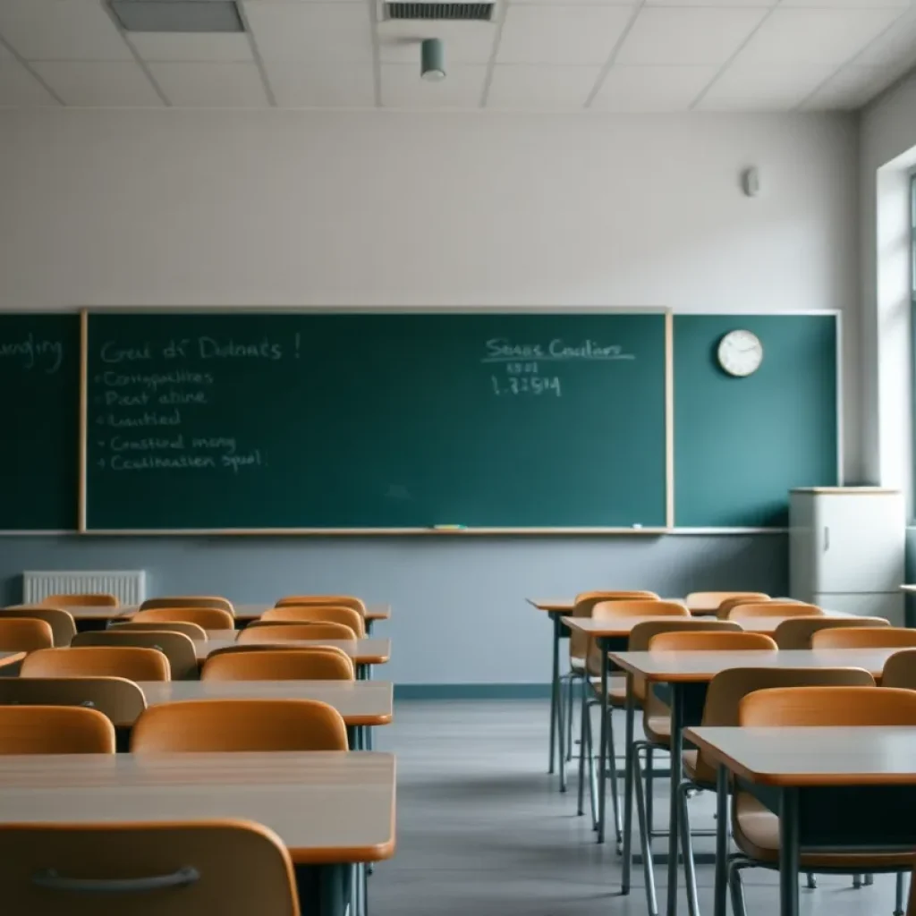 Empty classroom in Chattanooga reflecting serious concerns.